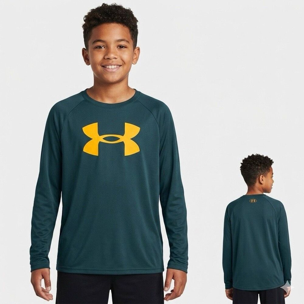 NWT Under Armour Boys YXL HeatGear Long Sleeve Big Logo Loose T-Shirt
